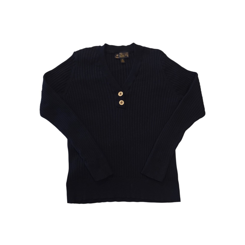 Lauren Jeans Company R L Women's XL Rib Knit Henley Sweater Dark Navy Cotton